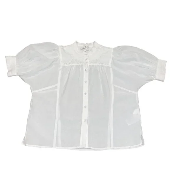 NWT Madewell Women's Sz 4 Puff-Sleeve Band-Collar Shirt White Sheer Voile NW062 - Picture 4 of 14